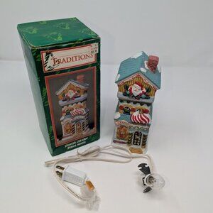 NEW VTG Traditions Lighted Ceramic Toy Shop Store Santa Christmas Pencil House